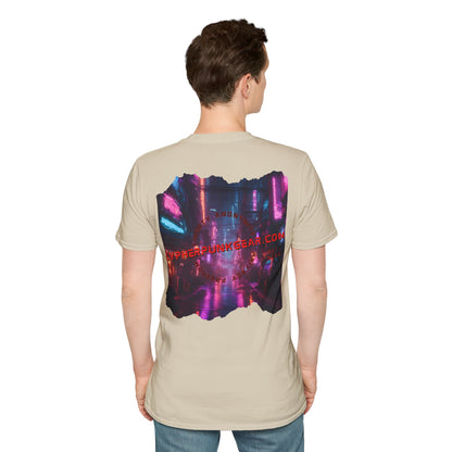 2-sided, cypherpunkgear.com Logo & Cityscape Light colors Unisex T-Shirt by cypherpunkgear.com