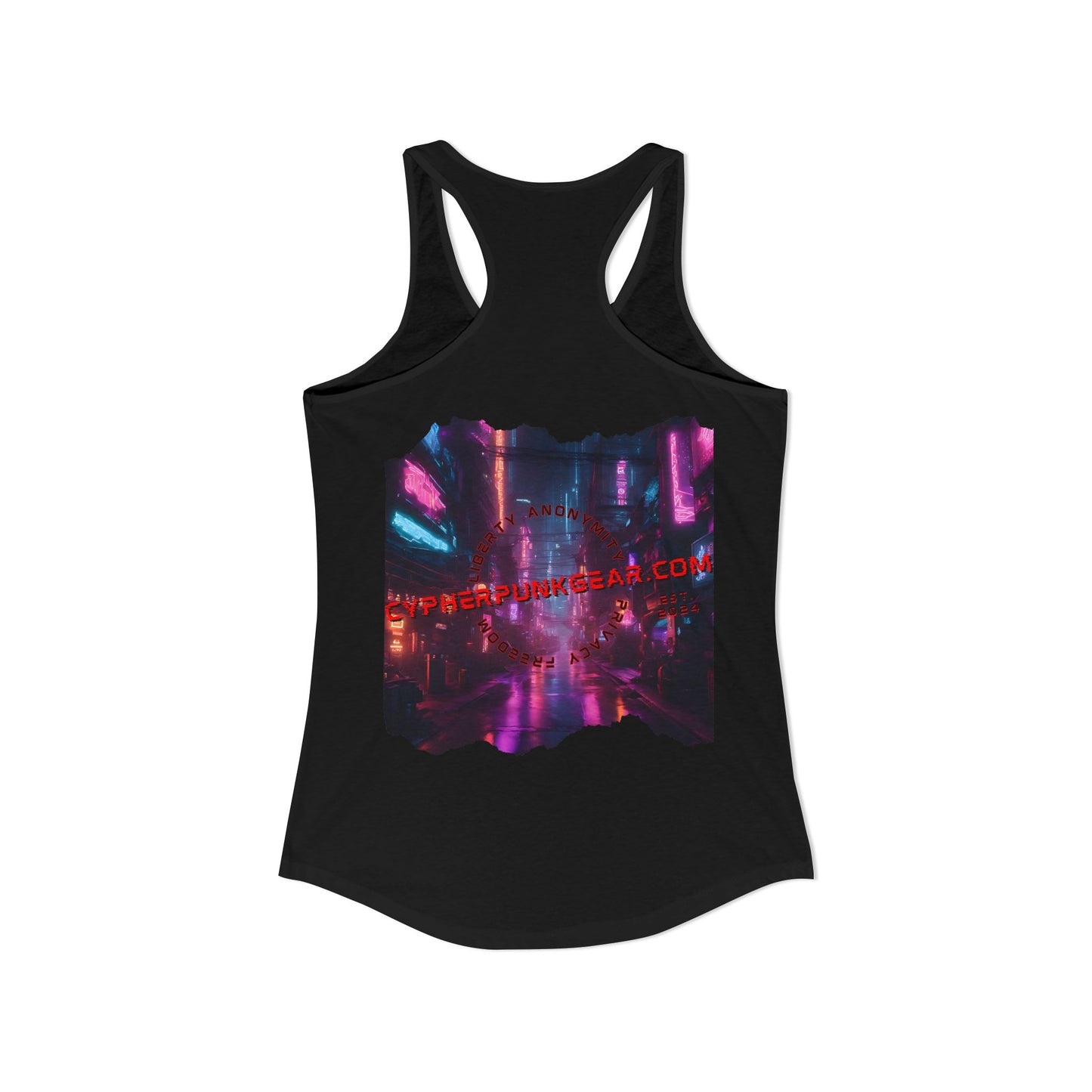 2-sided, cypherpunkgear.com Logo & Cityscape Women's Racerback Tank Top by cypherpunkgear.com