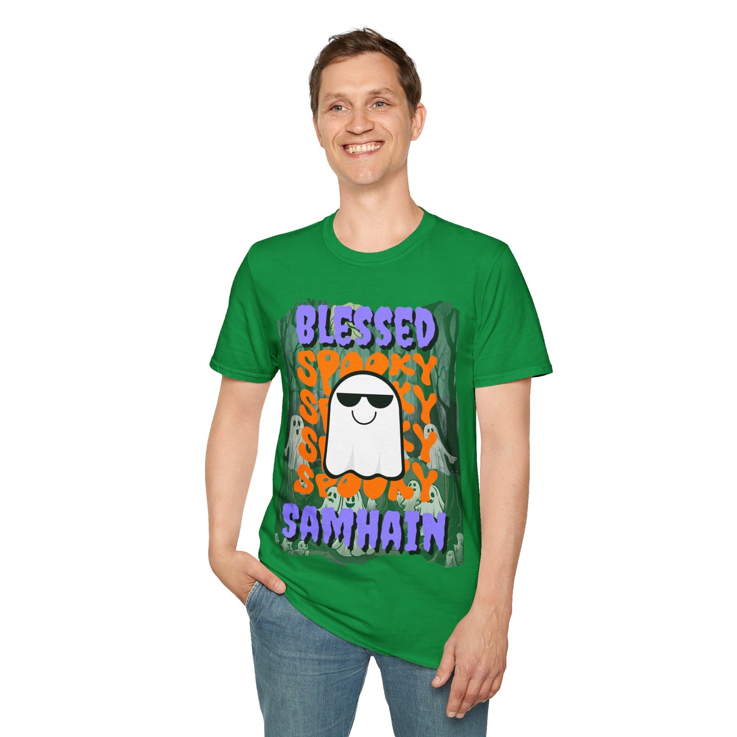 Spooky Blessed Samhain Ghost PRfont Unisex T-Shirt by cypherpunkgear