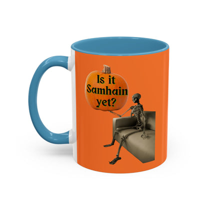 Is it Samhain yet? Skeleton's Pumpkin Orange Accent Mug by CreepyCrafts.boo