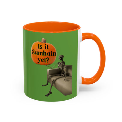 Is it Samhain yet? Skeleton's Pumpkin Green Accent Mug by CreepyCrafts.boo
