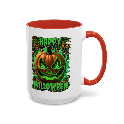 Happy Halloween Green Jack White Accent Mug by CreepyCrafts.boo