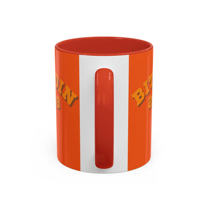 Bitcoin 2009 Orange Accent Mug by cypherpunkgear.com