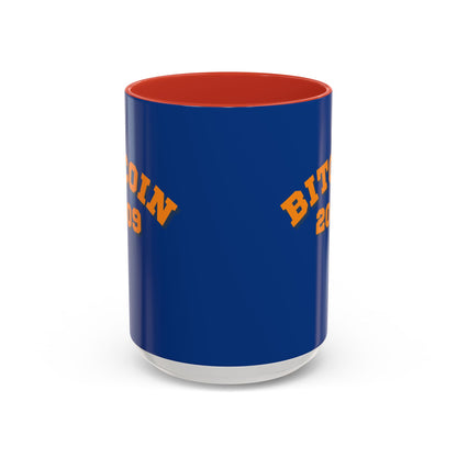 Bitcoin 2009 Dark Blue Accent Mug by cypherpunkgear.com