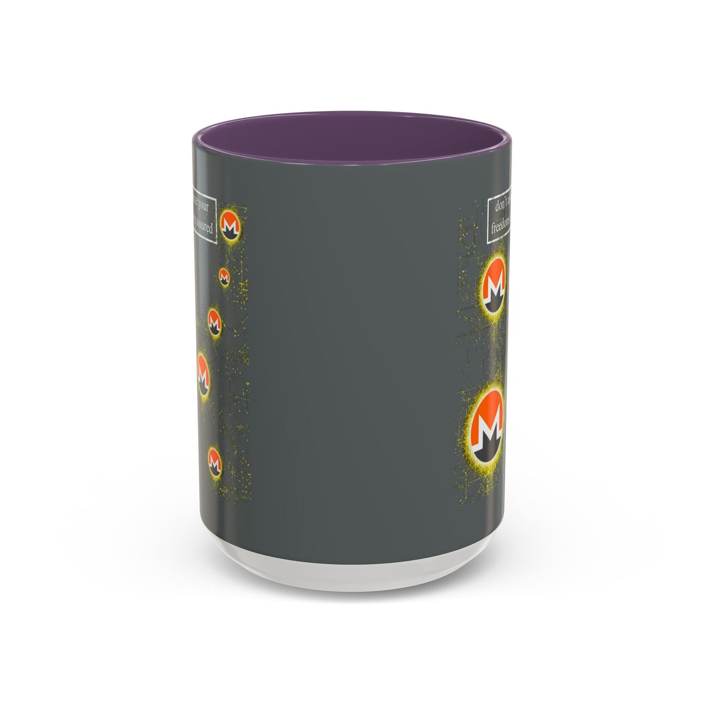 Monero (XMR) don't assume your freedoms are assured Grey Accent Mug by cypherpunkgear.com