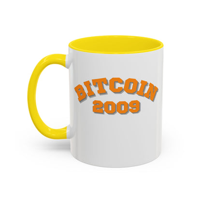 Bitcoin 2009 White Accent Mug by cypherpunkgear.com