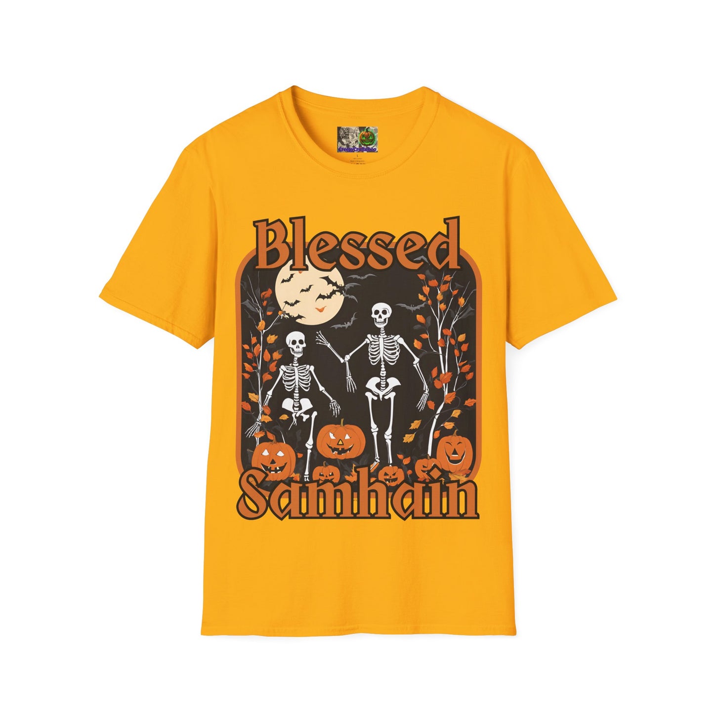 Spooktacular Skeletons of Samhain Light colors Unisex T-Shirt by CreepyCrafts.boo