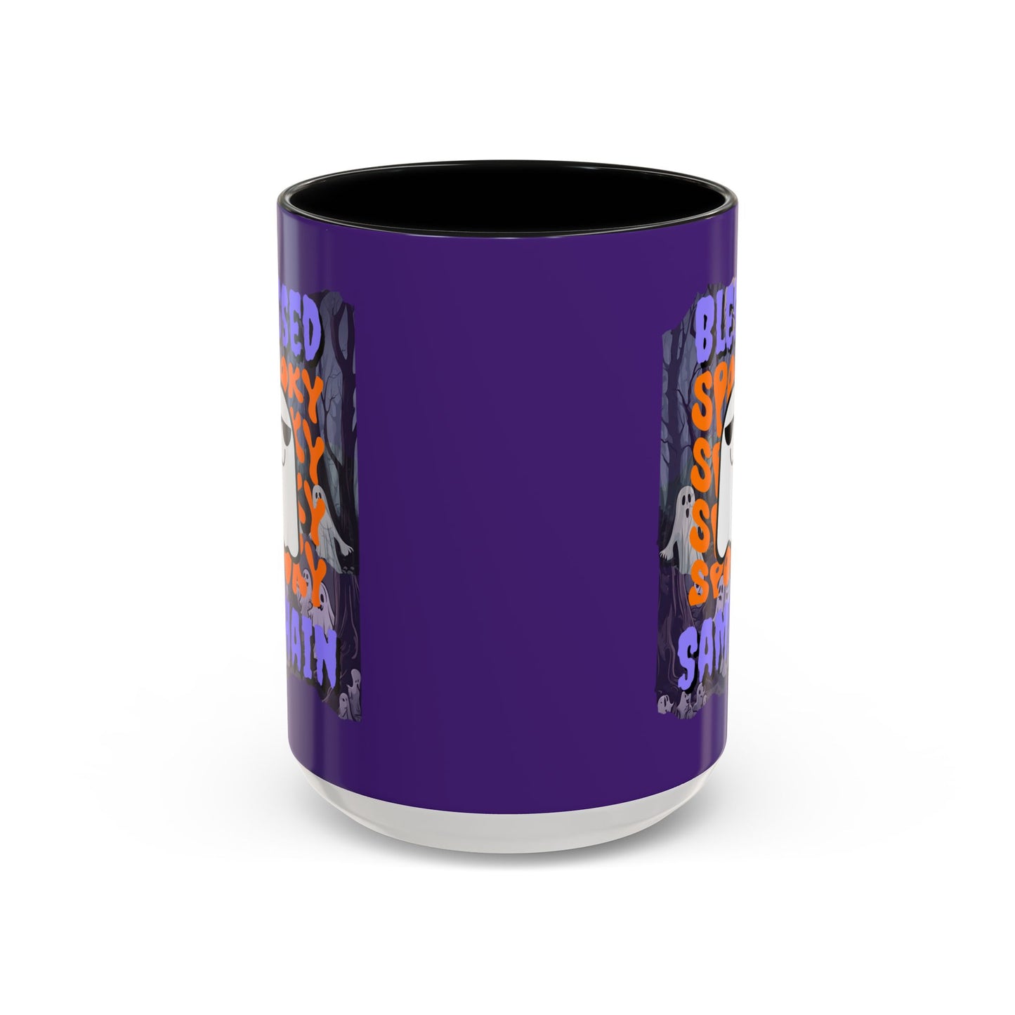 Spooky Blessed Samhain Ghost Purple font Accent Mug by CreepyCrafts.boo