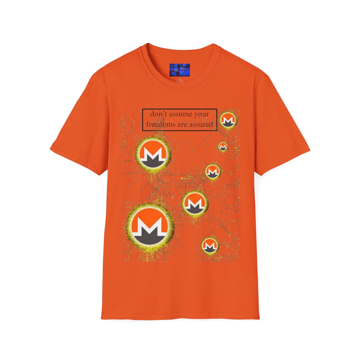 Monero (XMR) don't assume your freedoms are assured Light colors Unisex T-Shirt by cypherpunkgear.com