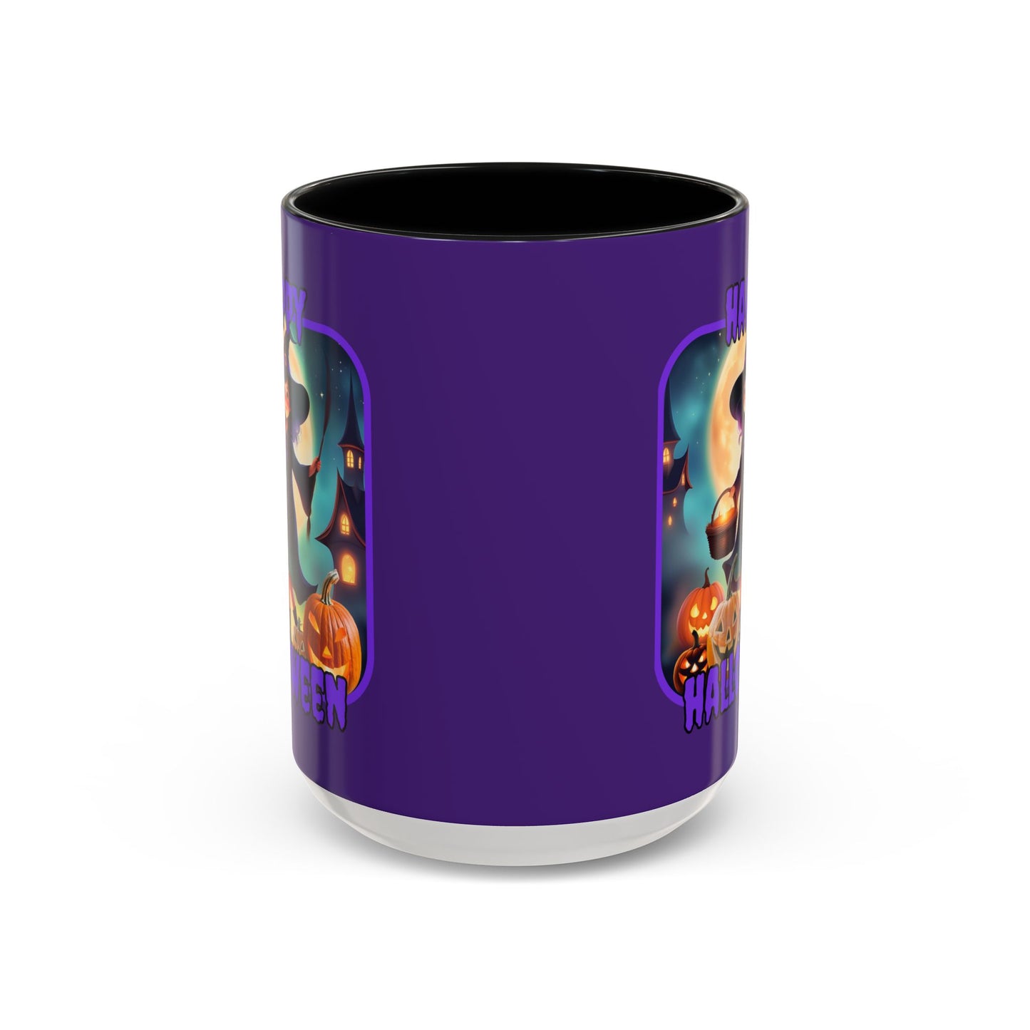 Happy Halloween Little Witch Purple font Purple Accent Mug by CreepyCrafts.boo