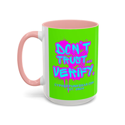 Don't Trust...Verify. Green Accent Mug by cypherpunkgear.com