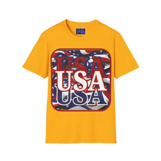 ¡EE.UU! ¡EE.UU! ¡EE.UU! ¡Patriota por cypherpunkgear! Camiseta unisex de estilo suave