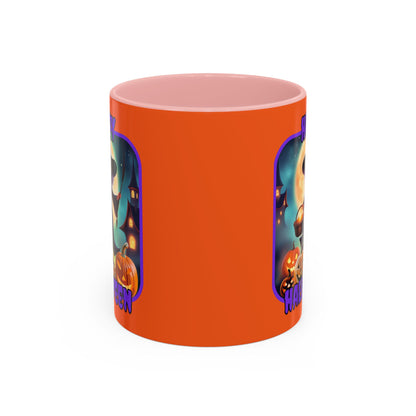 Happy Halloween Little Witch Purple font Orange Accent Mug by CreepyCrafts.boo