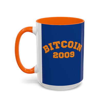 Bitcoin 2009 Dark Blue Accent Mug by cypherpunkgear.com