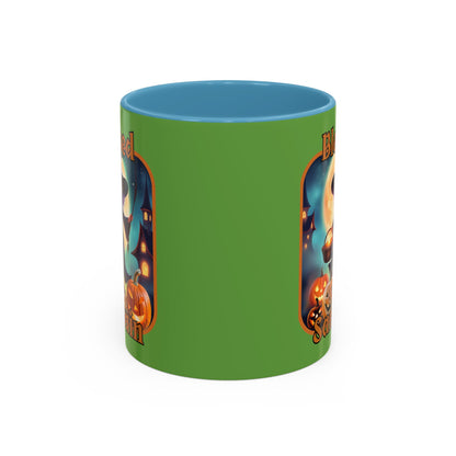 Blessed Samhain Little Witch Orange font Green Accent Mug by CreepyCrafts.boo