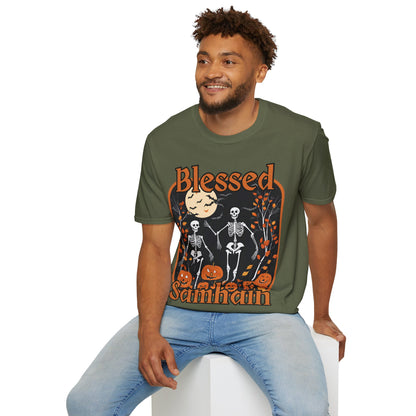 Spooktacular Skeletons of Samhain Dark colors Unisex T-Shirt by CreepyCrafts.boo