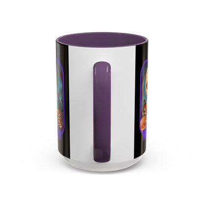 Happy Halloween Cute Witch Purple font Black Accent Mug by CreepyCrafts.boo