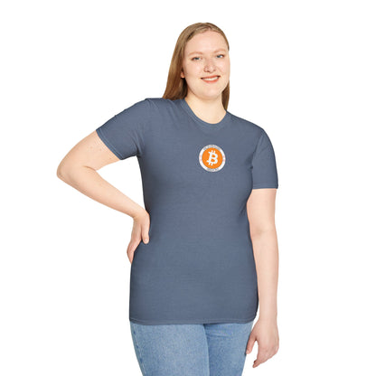 2-sided, Bitcoin (BTC) Decentralized Freedom Dark colors Unisex T-Shirt by cypherpunkgear.com
