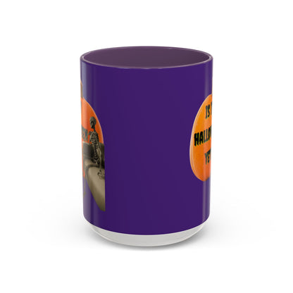 Is it Halloween yet? Skeleton's Giant Pumpkin Purple Accent Mug by CreepyCrafts.boo