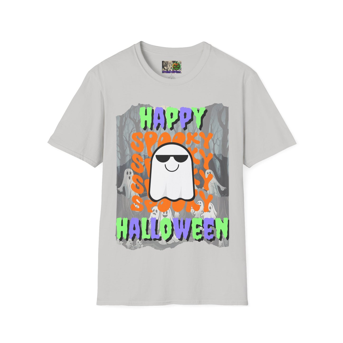 Spooky Happy Halloween Ghost Light colors Mixed font Unisex T-Shirt by CreepyCrafts.boo