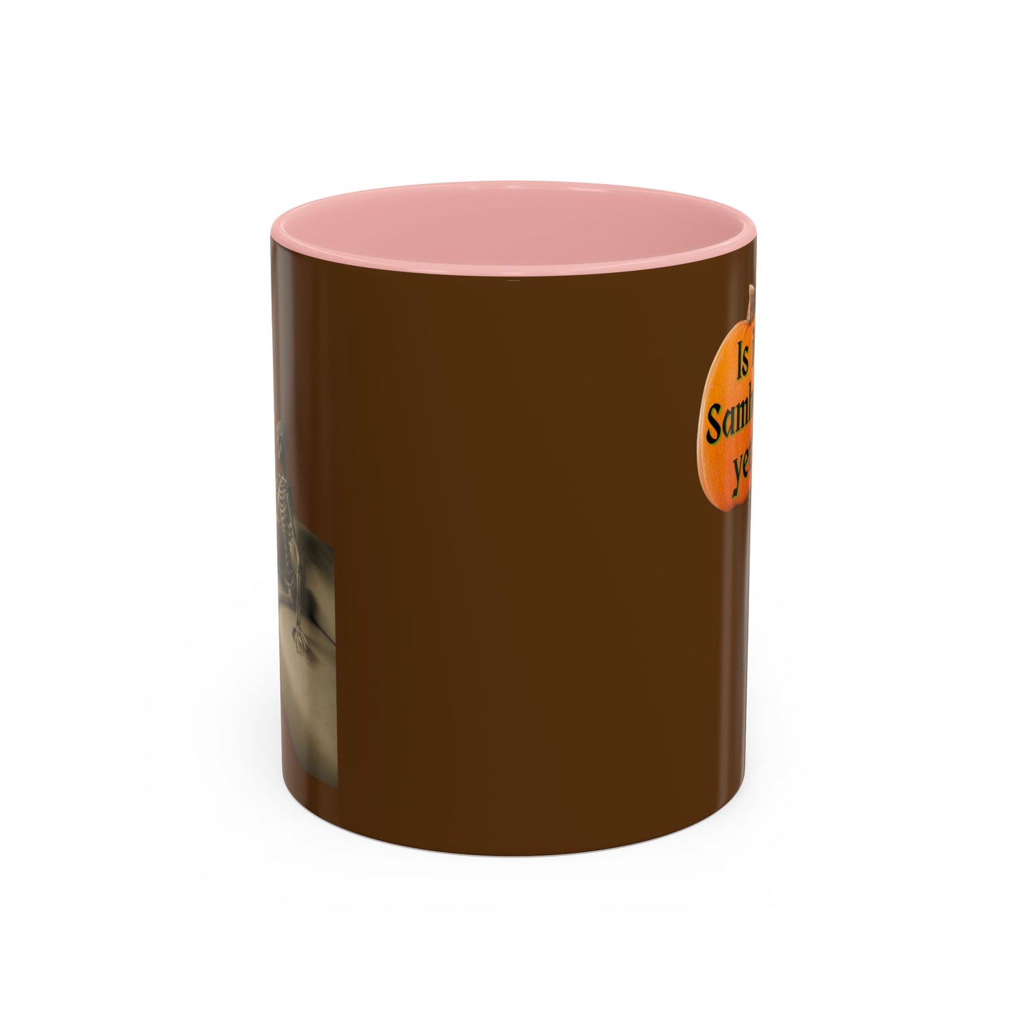 Is it Samhain yet? Skeleton's Pumpkin Brown Accent Mug by CreepyCrafts.boo