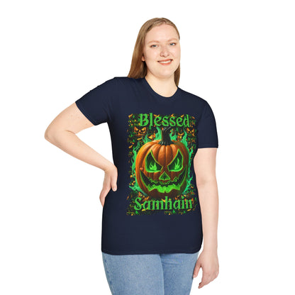 Blessed Samhain Green Jack Dark colors Unisex T-Shirt by CreepyCrafts.boo