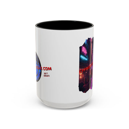 2-sided, cypherpunkgear.com Logo & Cityscape Accent Mug by cypherpunkgear.com