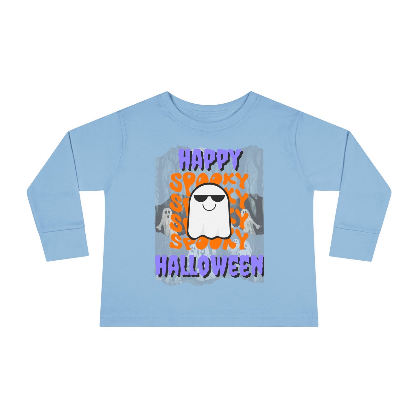 Spooky Happy Halloween Ghost PRfont Toddler Long Sleeve Tee by cypherpunkgear