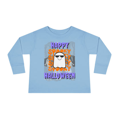 Spooky Happy Halloween Ghost PRfont Toddler Long Sleeve Tee by cypherpunkgear