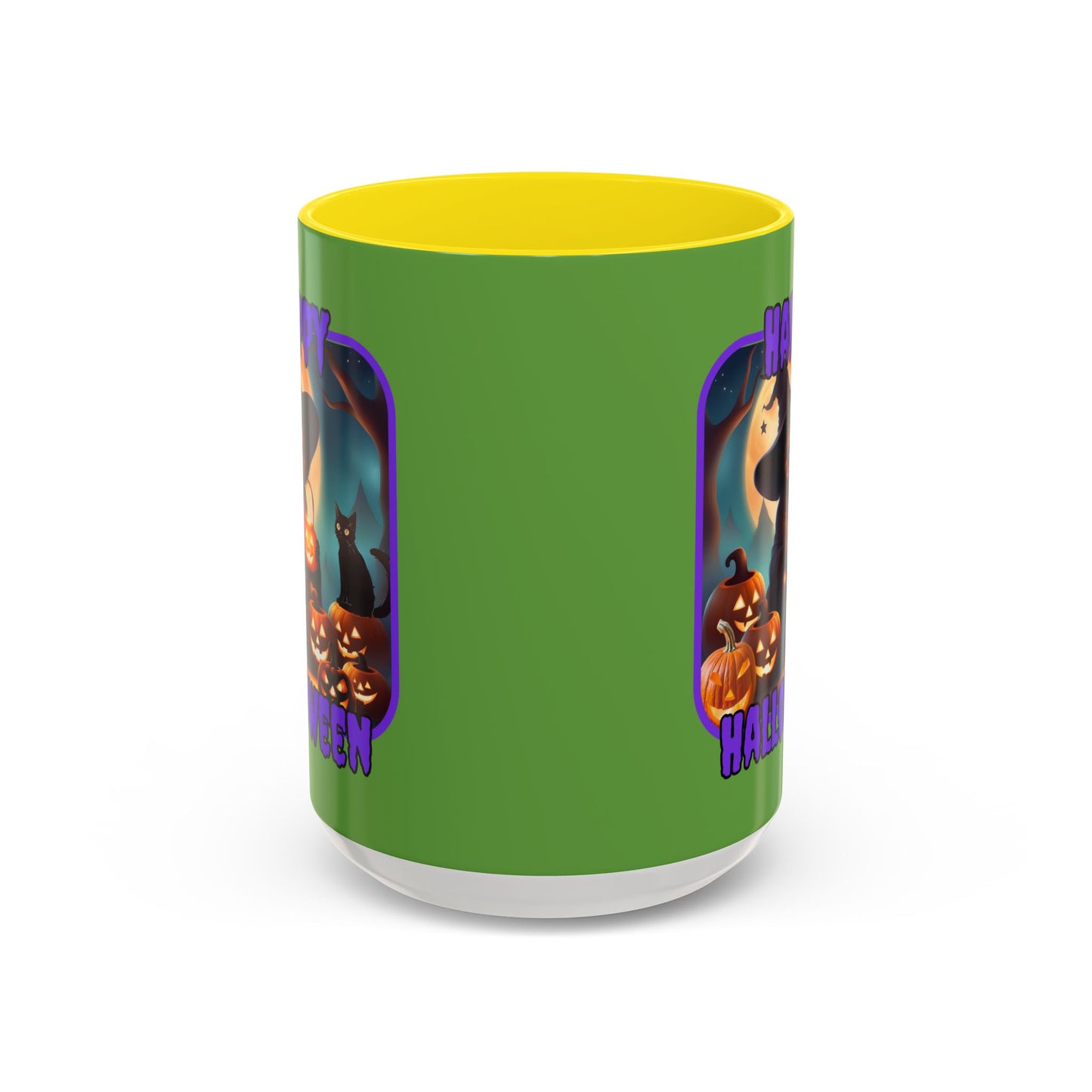 Happy Halloween Cute Witch Purple font Green Accent Mug by CreepyCrafts.boo