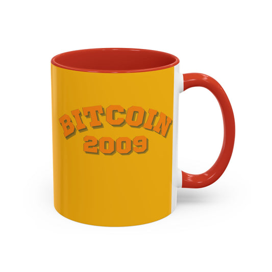 Bitcoin 2009 Yellow Accent Mug by cypherpunkgear.com