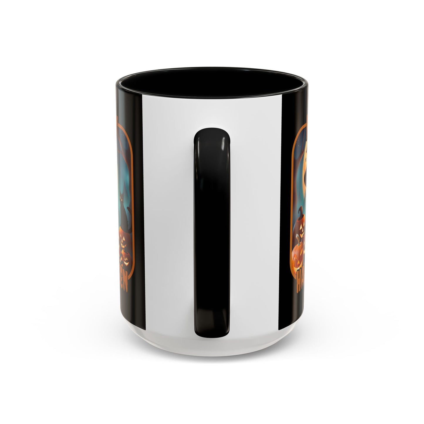 Happy Halloween Cute Witch Orange font Black Accent Mug by CreepyCrafts.boo