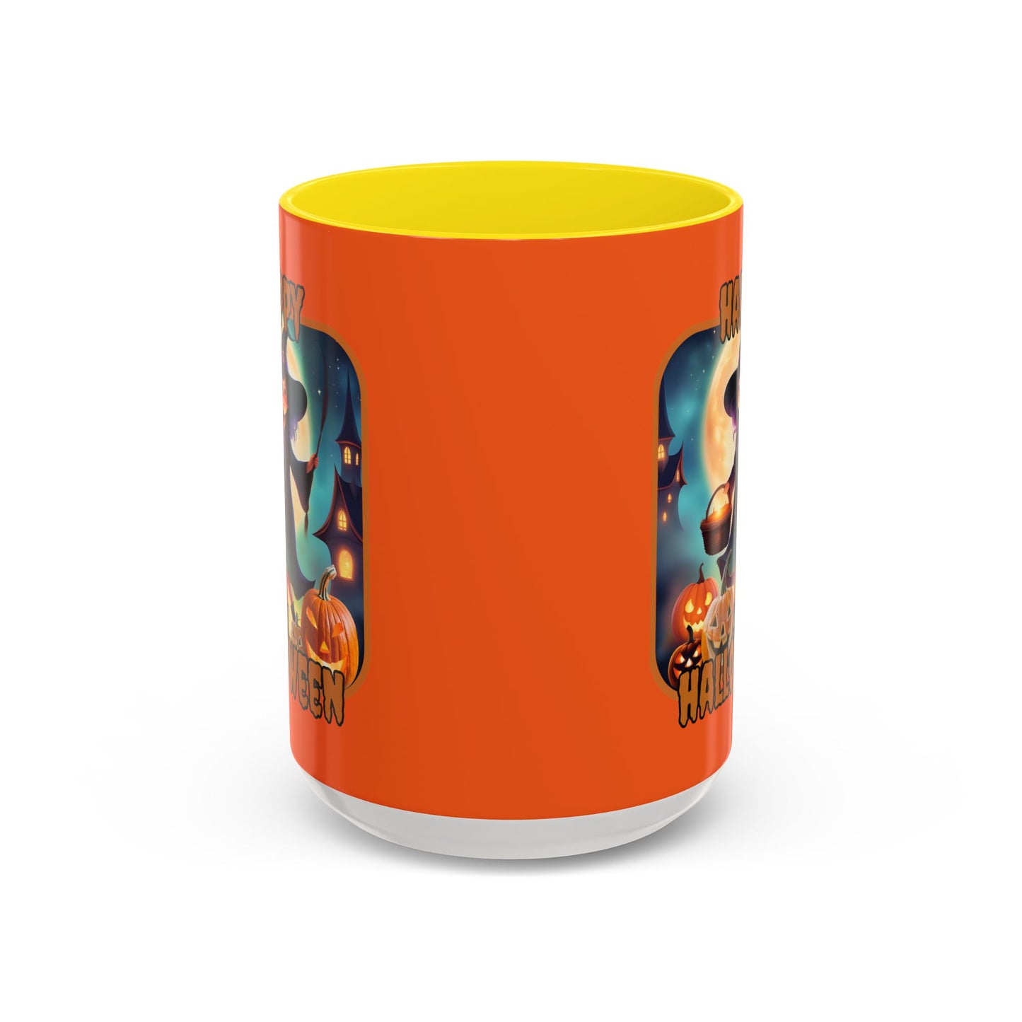 Happy Halloween Little Witch Orange font Orange Accent Mug by CreepyCrafts.boo