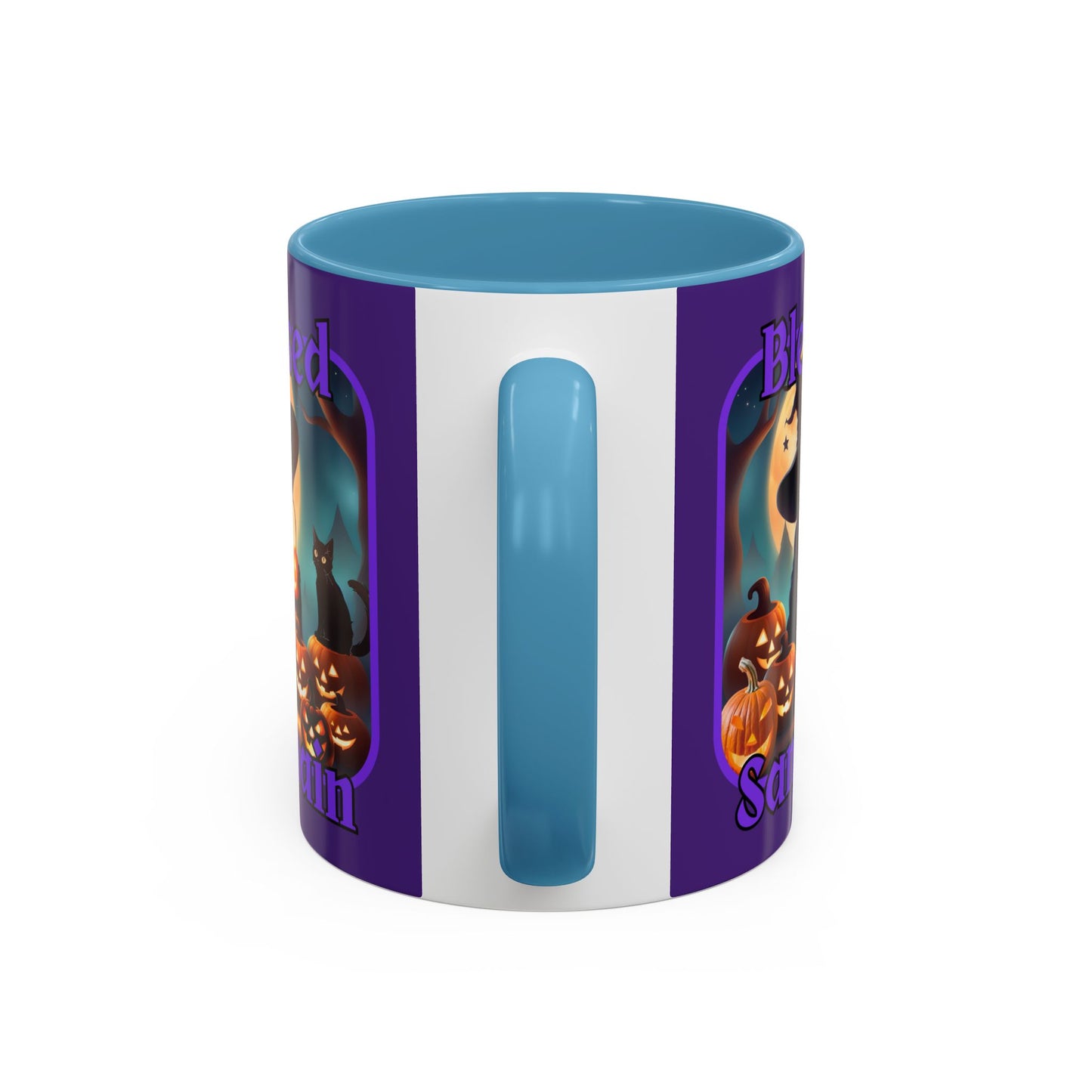 Blessed Samhain Cute Witch Purple font Purple Accent Mug by CreepyCrafts.boo