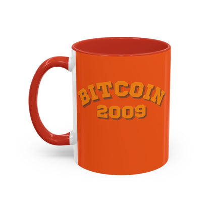 Bitcoin 2009 Orange Accent Mug by cypherpunkgear.com