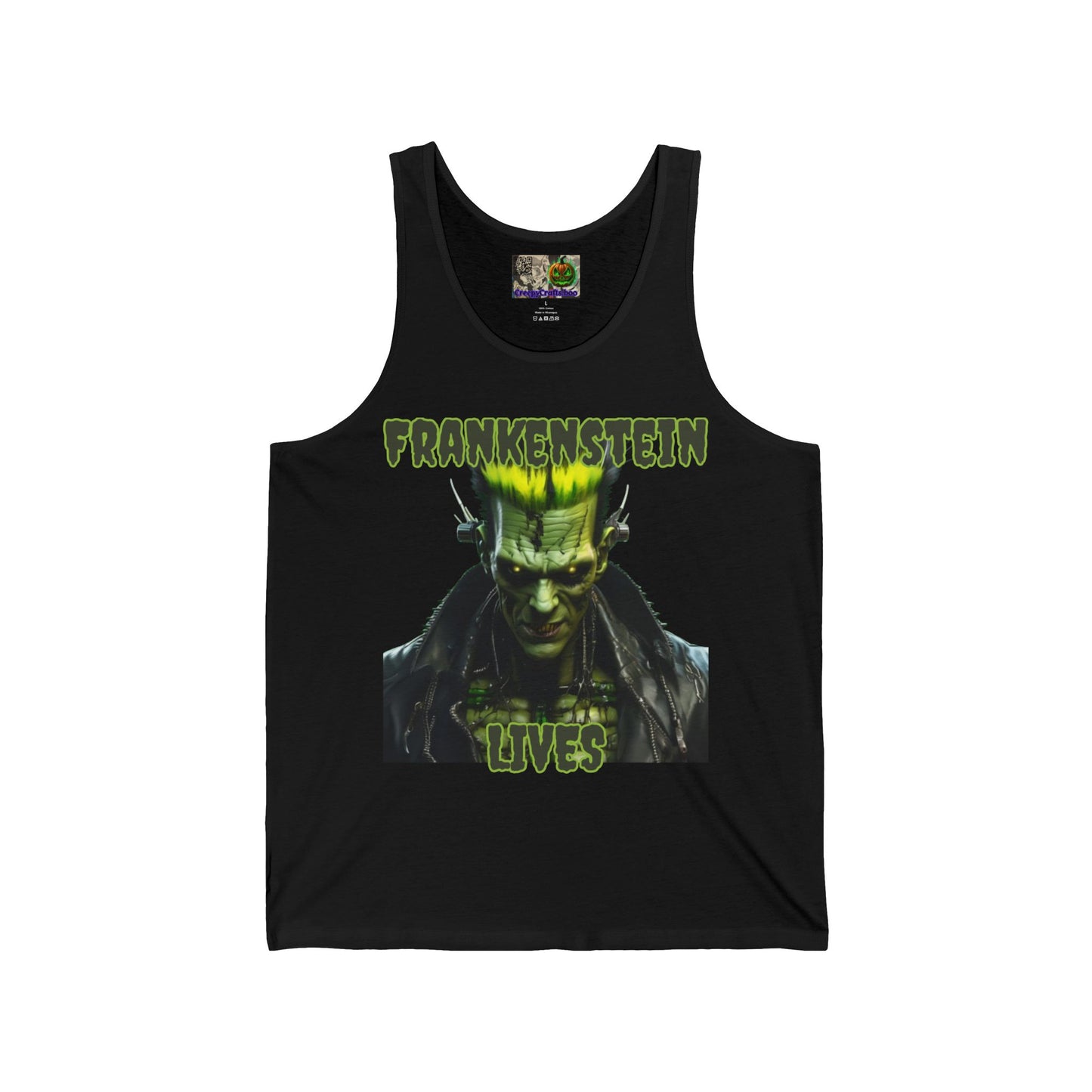 Frankenstein Lives Unisex Jersey Tank Top by CreepyCrafts.boo