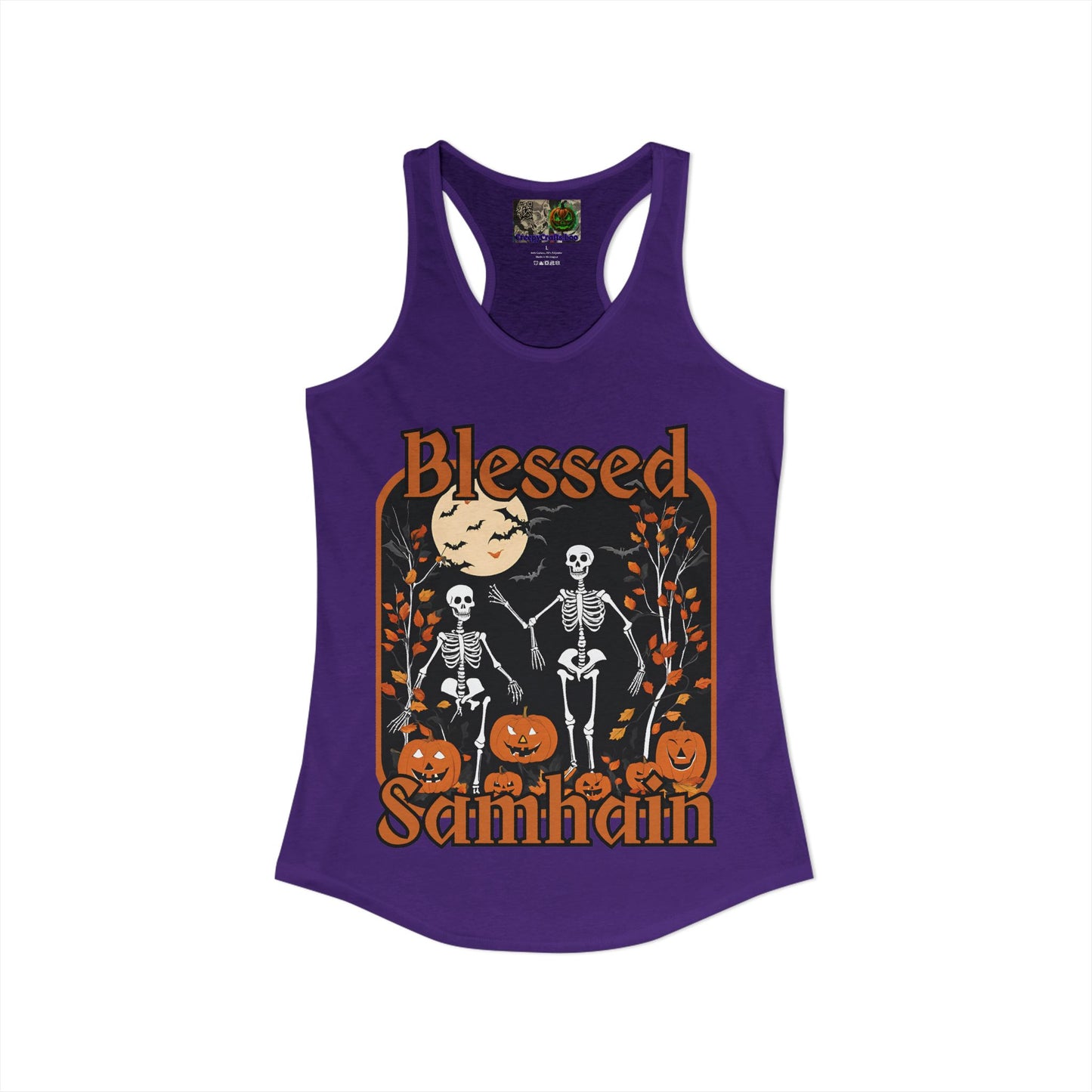 Spooktacular Skeletons of Samhain Women's Racerback Tank Top by CreepyCrafts.boo