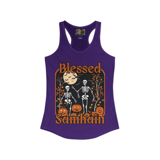 Spooktacular Skeletons of Samhain Women's Racerback Tank Top by CreepyCrafts.boo