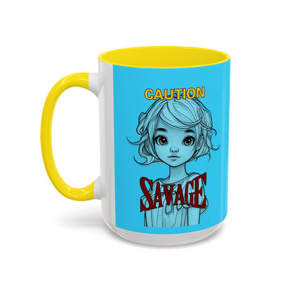 Caution, Savage Light Blue Accent Mug by cypherpunkgear.com