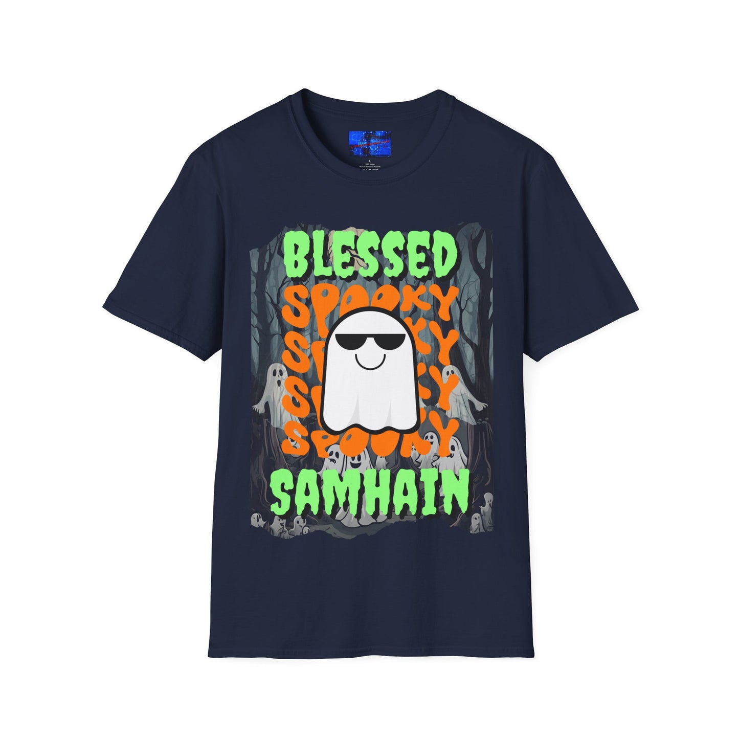 Spooky Blessed Samhain Ghost GNfont Unisex T-Shirt by cypherpunkgear