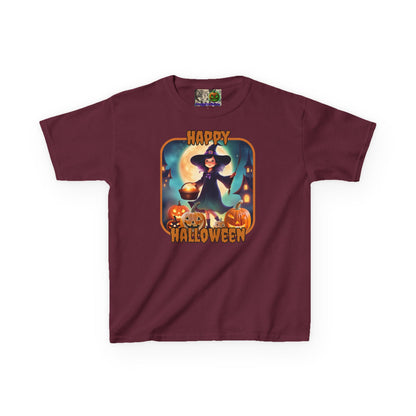 Happy Halloween Little Witch Orange font Kids Heavy Cotton™ Tee by CreepyCrafts.boo