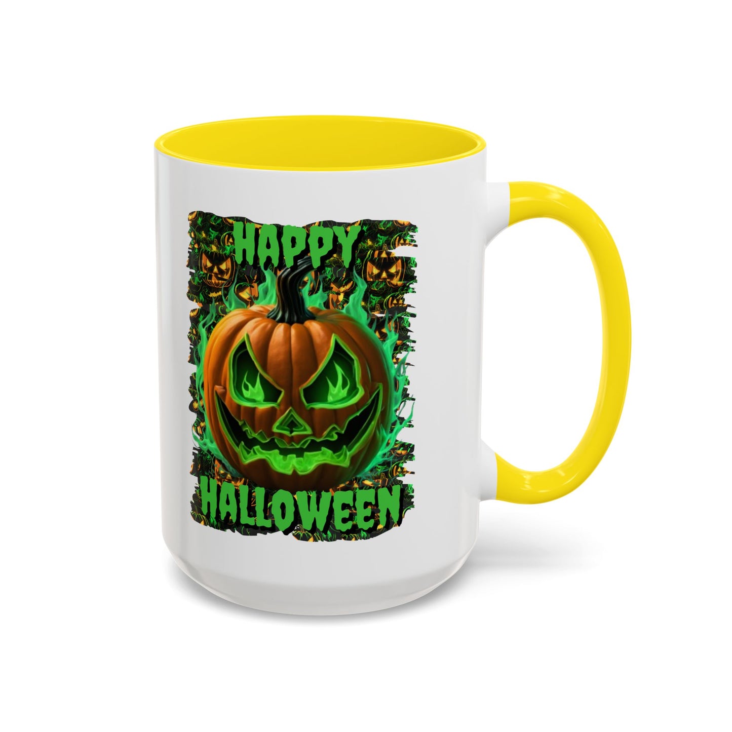 Happy Halloween Green Jack White Accent Mug by CreepyCrafts.boo