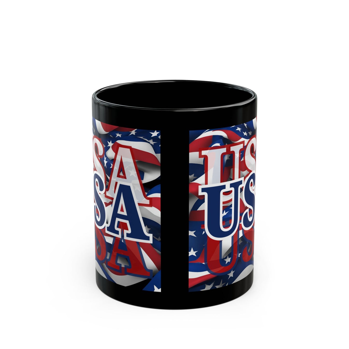 USA Blue font Center Patriot Black Mug by cypherpunkgear.com