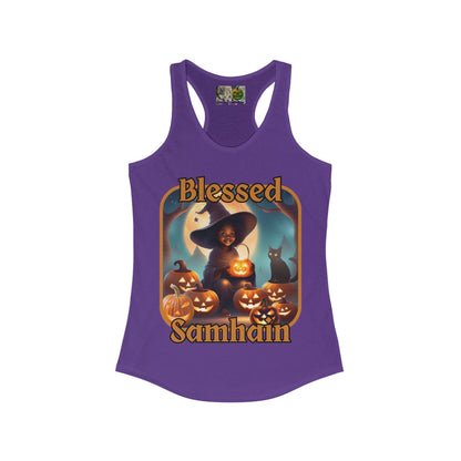 Blessed Samhain Cute Witch Orange font Women's Racerback Tank Top by CreepyCrafts.boo