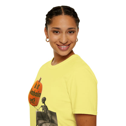 Is it Samhain yet? Skeleton's Pumpkin Light colors Unisex T-Shirt by CreepyCrafts.boo