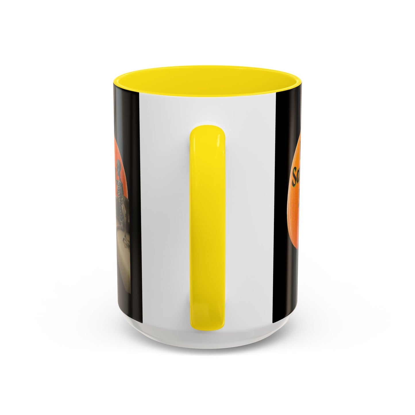 Is It Samhain Yet? Skeleton's Giant Pumpkin Black Accent Mug by CreepyCrafts.boo