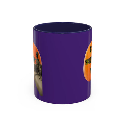 Is it Halloween yet? Skeleton's Giant Pumpkin Purple Accent Mug by CreepyCrafts.boo