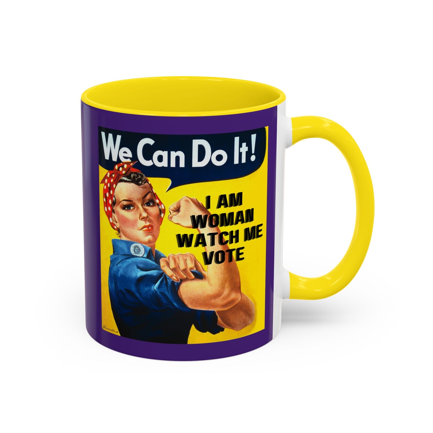 I Am Woman Watch Me Vote Rosie Purple Accent Mug by cypherpunkgear.com