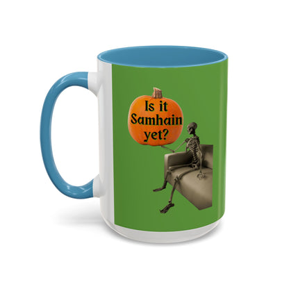 Is it Samhain yet? Skeleton's Pumpkin Green Accent Mug by CreepyCrafts.boo