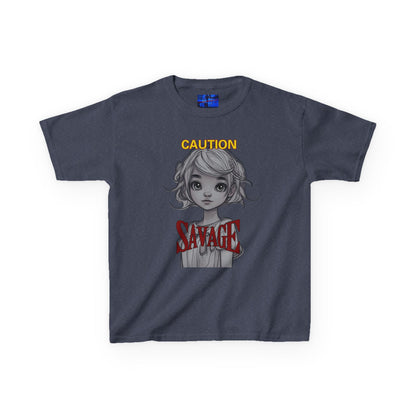 Caution: Small but Savage Kids Heavy Cotton Tee by cypherpunkgear.com
